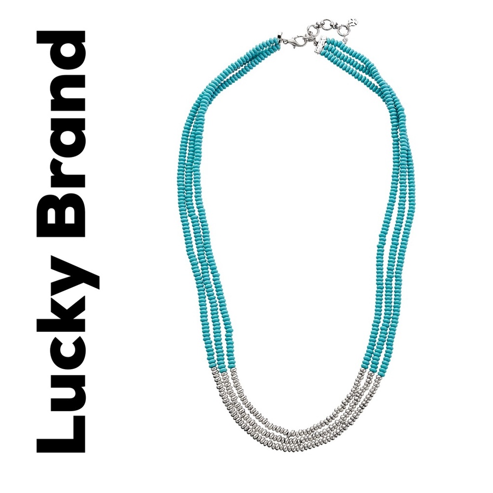 Lucky Brand Beaded Turquoise and Silver Necklace